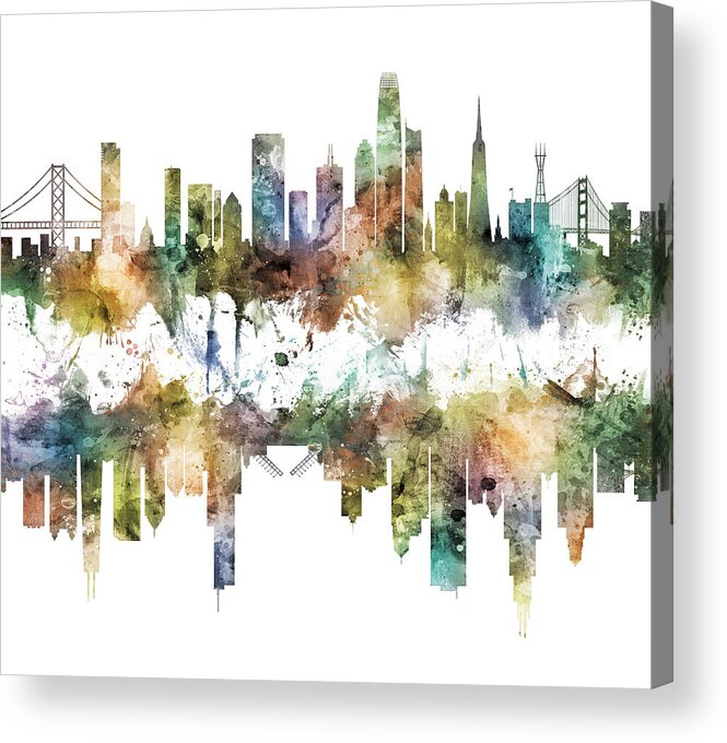 San Francisco Acrylic Print featuring the digital art San Francisco and Chicago Skylines by Michael Tompsett