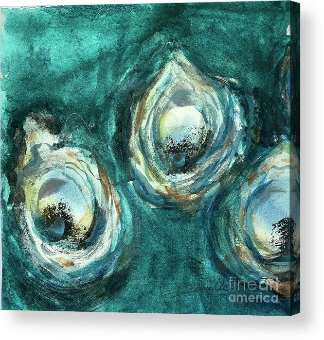 Louisiana Seafood Acrylic Print featuring the painting Three Oyster Cult by Francelle Theriot