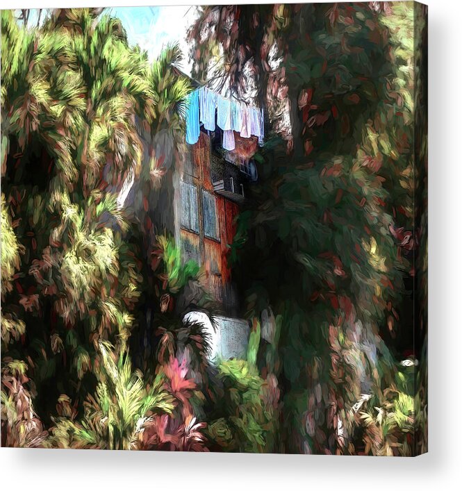 Nature Acrylic Print featuring the photograph Treehouse Washline in Dominica by Wayne King