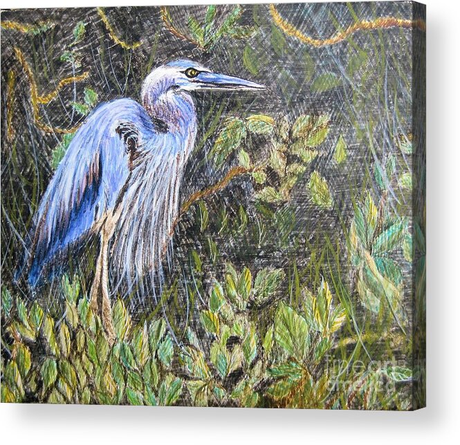 Heron Acrylic Print featuring the painting ptg Blue Heron by Judy Via-Wolff