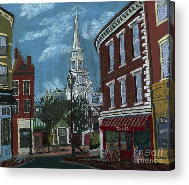 #portsmouthnh Acrylic Print featuring the painting Michelle's on Market Square #1 by Francois Lamothe