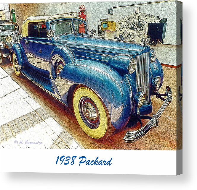 1938 Packard Acrylic Print featuring the digital art 1938 Packard National Automobile Museum Reno Nevada by A Macarthur Gurmankin