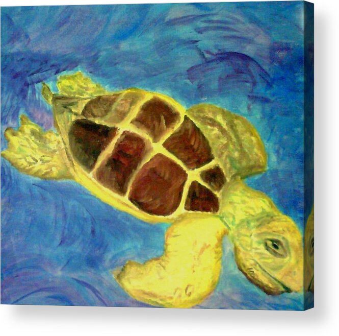 Loggerhead Turtle Acrylic Print featuring the painting Loggerhead Freed by Suzanne Berthier