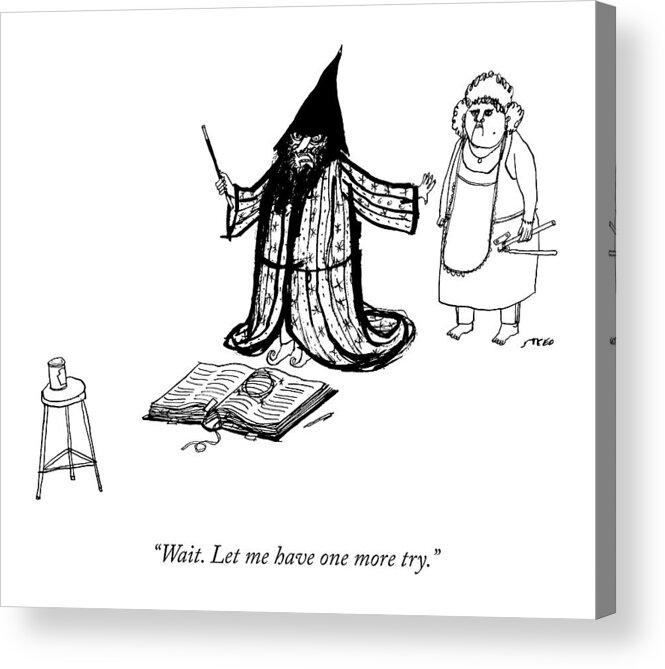 Wizard Acrylic Print featuring the drawing A Wizard Holds His Wife Back From Opening A Can by Edward Steed