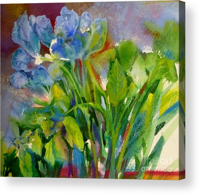 Blue Acrylic Print featuring the painting Blue flowers by Donna Acheson-Juillet
