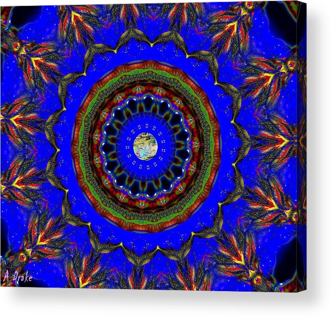 Blue Acrylic Print featuring the digital art Blue Planet Kaleidoscope by Alec Drake