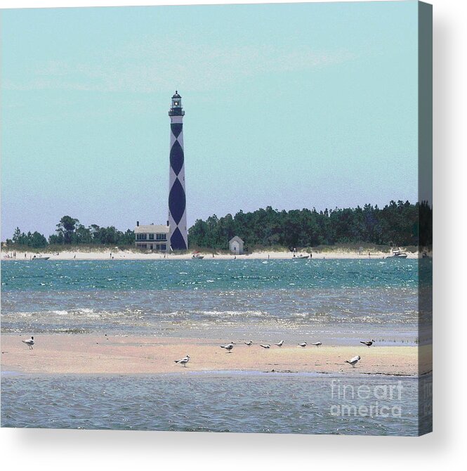 Lighthouse Acrylic Print featuring the photograph Cape Lookout and Seagulls by Cathy Lindsey