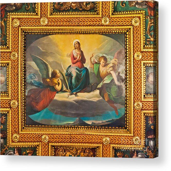 Ceiling Acrylic Print featuring the photograph Ceiling Fresco at the Basilica of St. Bartholomew on the Island by Luis Alvarenga