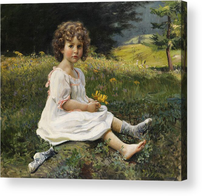 Child Acrylic Print featuring the painting Child in the Meadow by Mountain Dreams