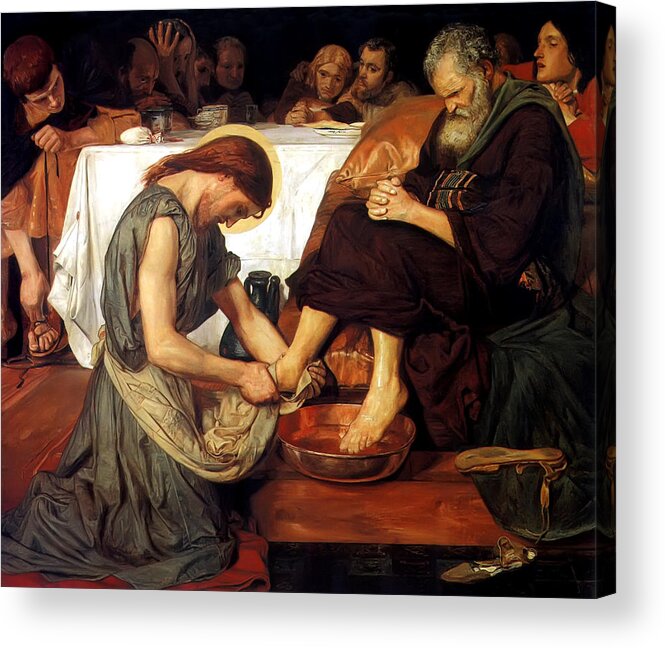 Christ Washing Peter's Feet Acrylic Print featuring the painting Christ Washing Peter's Feet by Ford Madox Brown