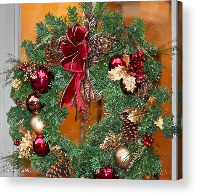 Christmas Card Acrylic Print featuring the photograph Christmas Door Wreath by Ann Murphy