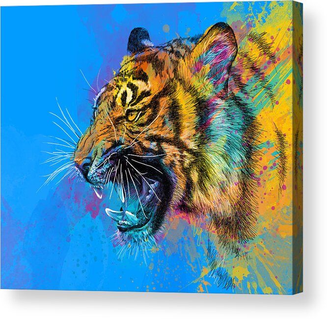 Tiger Acrylic Print featuring the digital art Crazy Tiger by Olga Shvartsur