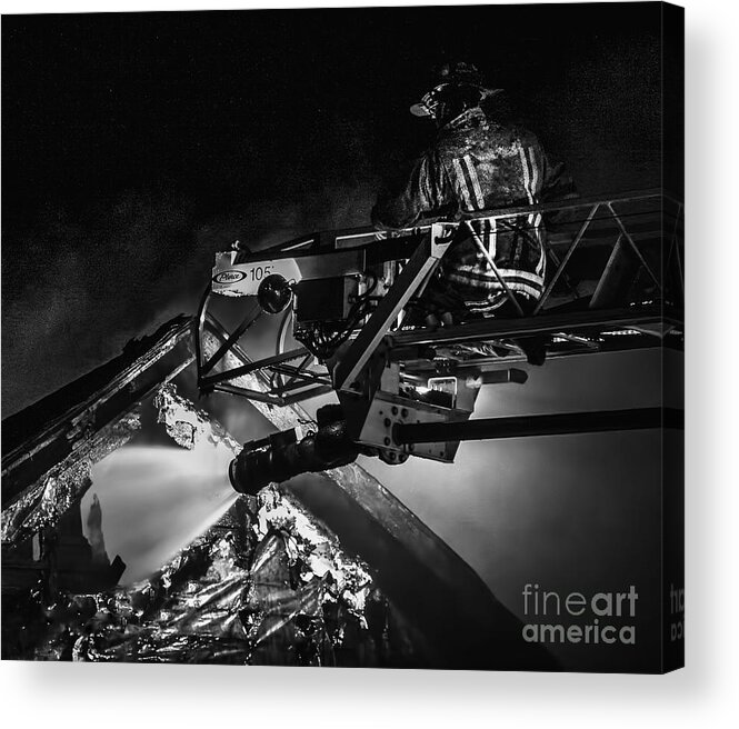 Firefighter Acrylic Print featuring the photograph Firefighter at work by Jim Lepard