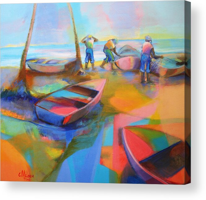 Abstract Acrylic Print featuring the painting Fishermen by Cynthia McLean