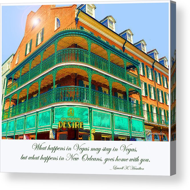 Hotel Acrylic Print featuring the digital art Hotel on Bourbon Street New Orleans Louisiana by A Macarthur Gurmankin