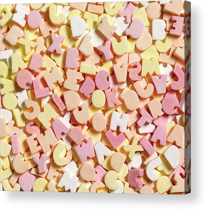 Unhealthy Eating Acrylic Print featuring the photograph Jumbled Sweets Depicting Dyslexia by Peter Dazeley