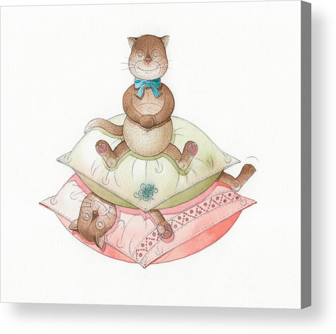 Cats Pillow Dream Rose Rest Relax Acrylic Print featuring the painting Lazy Cats02 by Kestutis Kasparavicius