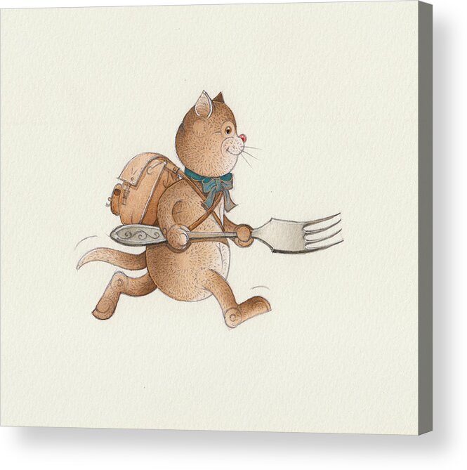 Cats Trip Breakfast Travel Voyage Kitchen Acrylic Print featuring the painting Lazy Cats07 by Kestutis Kasparavicius