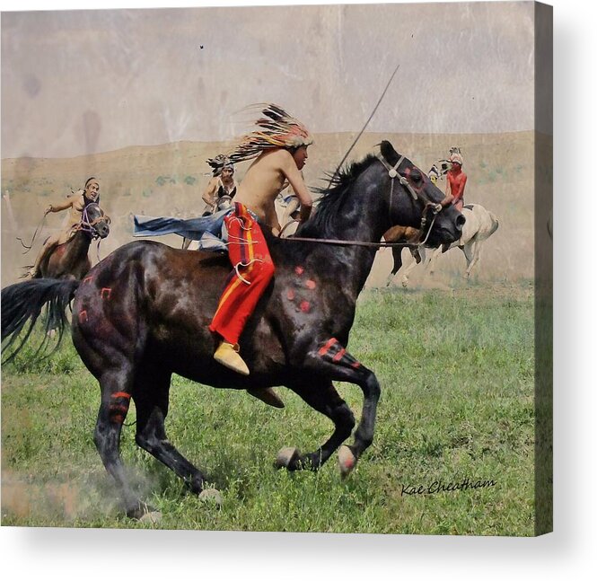 American Indian Acrylic Print featuring the mixed media Little BigHorn Reenactment 1 by Kae Cheatham