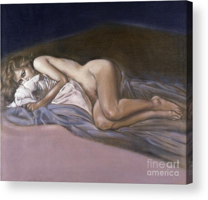 Nude Acrylic Print featuring the painting Lying Nude by Ritchard Rodriguez