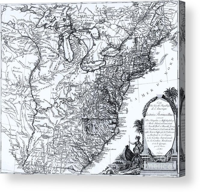 Pd Acrylic Print featuring the drawing Map of North America 1776 by Thea Recuerdo