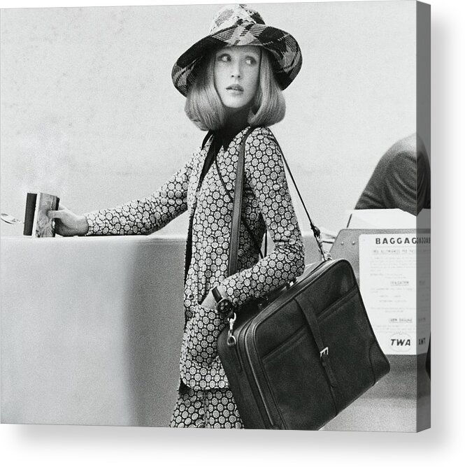 Fashion Acrylic Print featuring the photograph Model Wearing A Diane Von Furstenberg Cardigan by Kourken Pakchanian