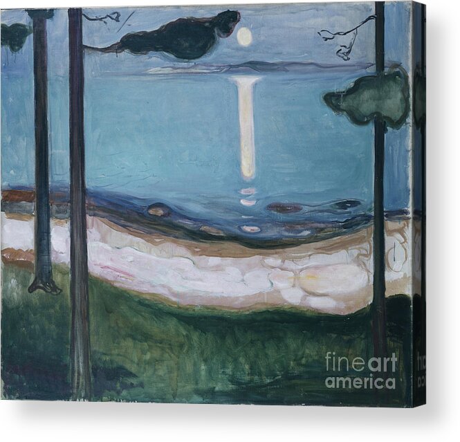 Edvard Munch Acrylic Print featuring the painting Moonlight by Edvard Munch