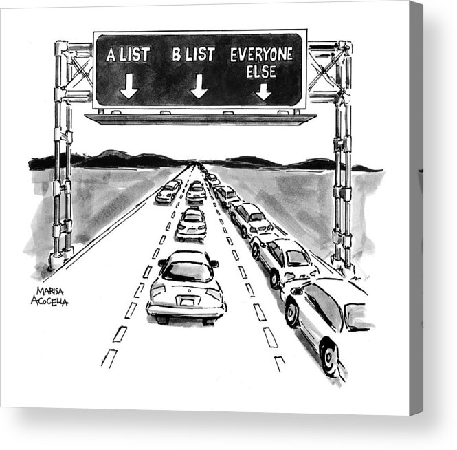 Road Signs Acrylic Print featuring the drawing New Yorker May 10th, 1999 by Marisa Acocella Marchetto
