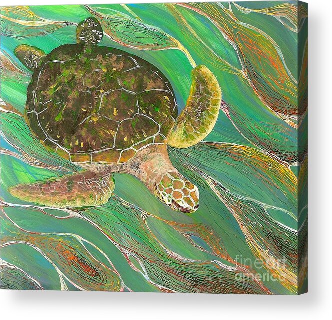 Turtle Acrylic Print featuring the painting Ocean Glider 1 by Anna Skaradzinska