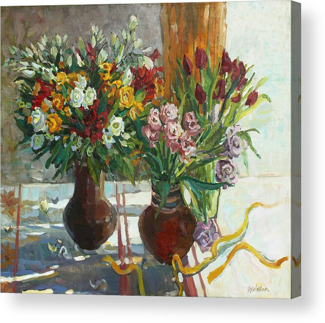 Flowers Acrylic Print featuring the painting Of bouquets plexus by Juliya Zhukova