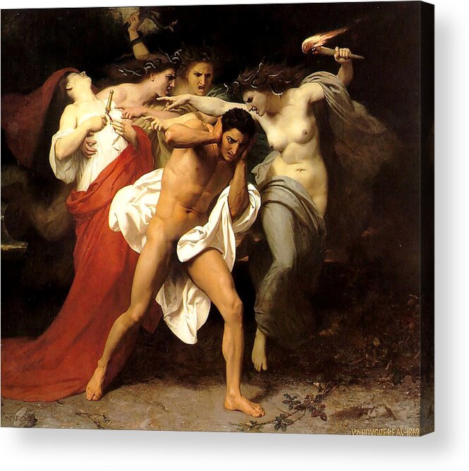 Academic Acrylic Print featuring the painting Orestes and the Furies by William Adolphe Bouguereau