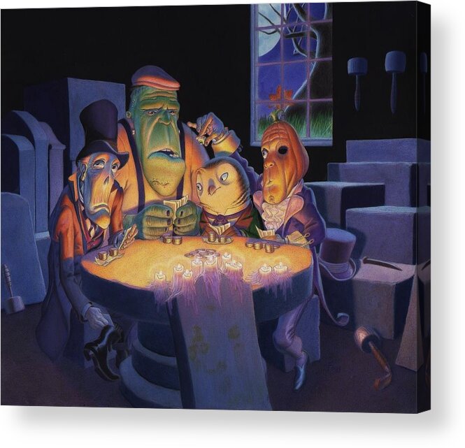 Halloween Acrylic Print featuring the painting Poker Buddies by Richard Moore