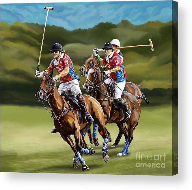 Polo Acrylic Print featuring the painting Polo Game Horses by Tim Gilliland