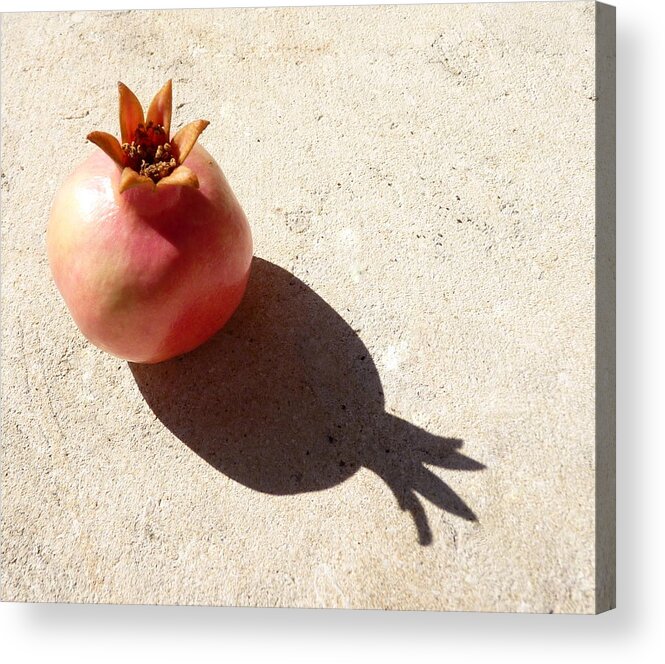 Pomegranate Acrylic Print featuring the photograph Pomegranate on concrete front shadow by Rita Adams