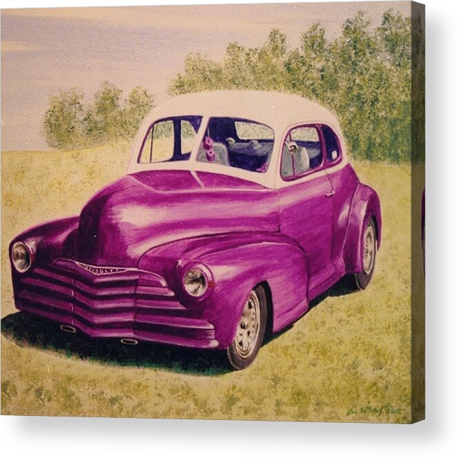 Transportation Acrylic Print featuring the painting Purple Chevrolet by Stacy C Bottoms