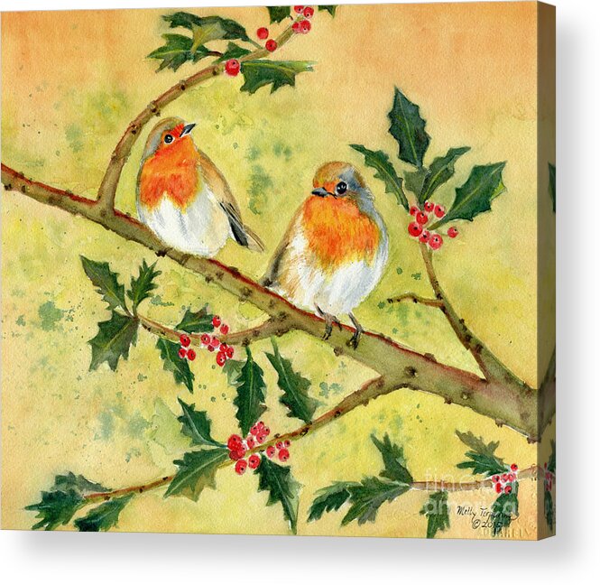 European Robin Acrylic Print featuring the painting Robin Couple by Melly Terpening