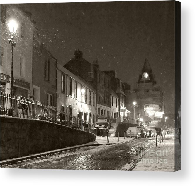 Snowing Acrylic Print featuring the photograph Snowy Night in Black and White by Elena Perelman