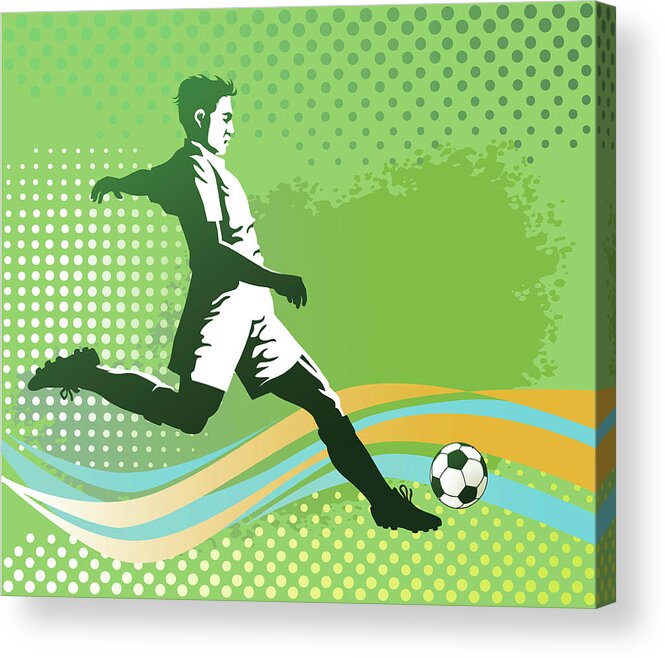 Event Acrylic Print featuring the digital art Soccer Player With Ball On Green by Vasjakoman