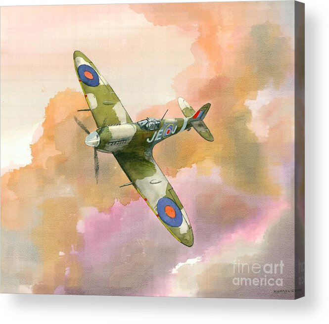 Supermarine Spitfire Acrylic Print featuring the painting Spitfire Study by Michael Swanson