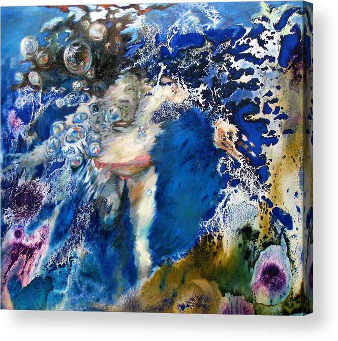 Underwater Acrylic Print featuring the painting Submerging by Lina Golan