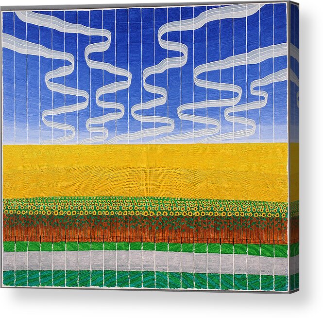 3d Acrylic Print featuring the painting Sunflower Fields by Jesse Jackson Brown