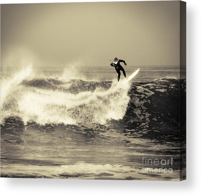 Surfing Acrylic Print featuring the photograph Surfing the lip by David Millenheft