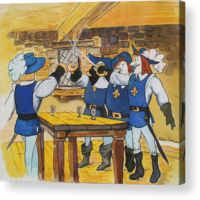 Three Musketeers Acrylic Print featuring the painting The Three Musketeers by Melinda Saminski
