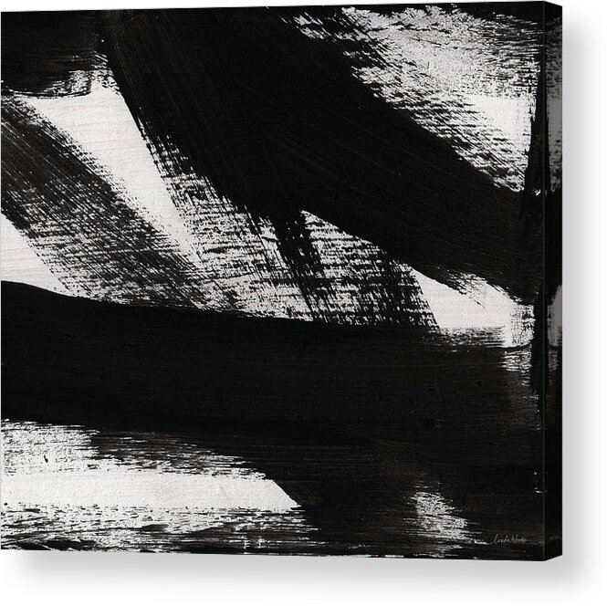 Black And White Abstract Acrylic Print featuring the painting Timber 2- horizontal abstract black and white painting by Linda Woods