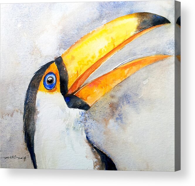 Watercolor Acrylic Print featuring the painting Toucan by Arti Chauhan