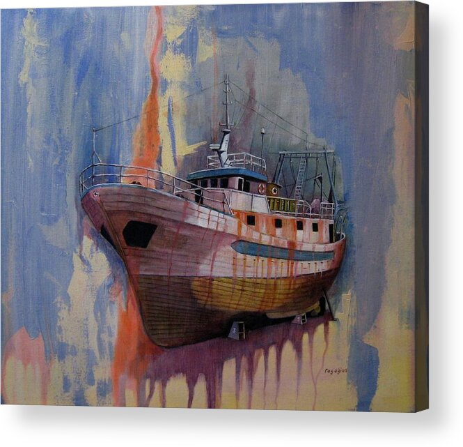 Trawler Acrylic Print featuring the painting Trawler by Ray Agius