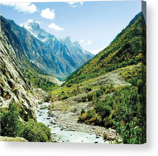 Valley Acrylic Print featuring the photograph Valley of river Ganga in Himalyas mountain by Raimond Klavins