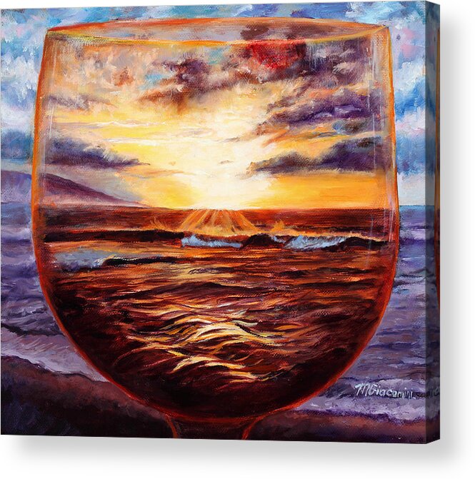 Surrealism Acrylic Print featuring the painting Visions In Merlot by Mary Giacomini