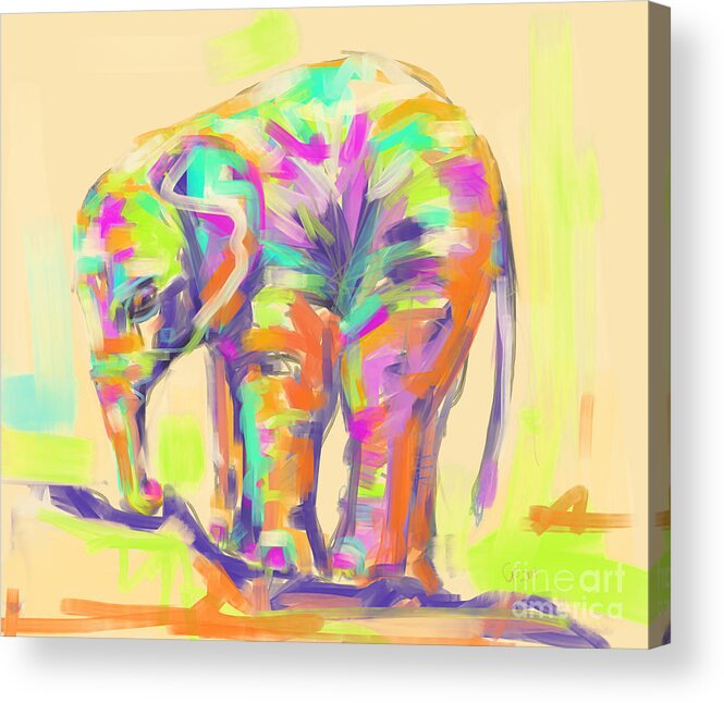Elephant Acrylic Print featuring the painting Wildlife baby elephant by Go Van Kampen