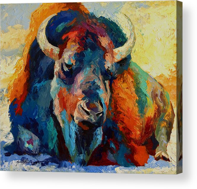 Wildlife Acrylic Print featuring the painting Winter Bison by Marion Rose